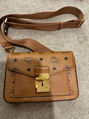 MCM MILLIE Brown Visetos Monogram Crossbody with Gold Push Lock